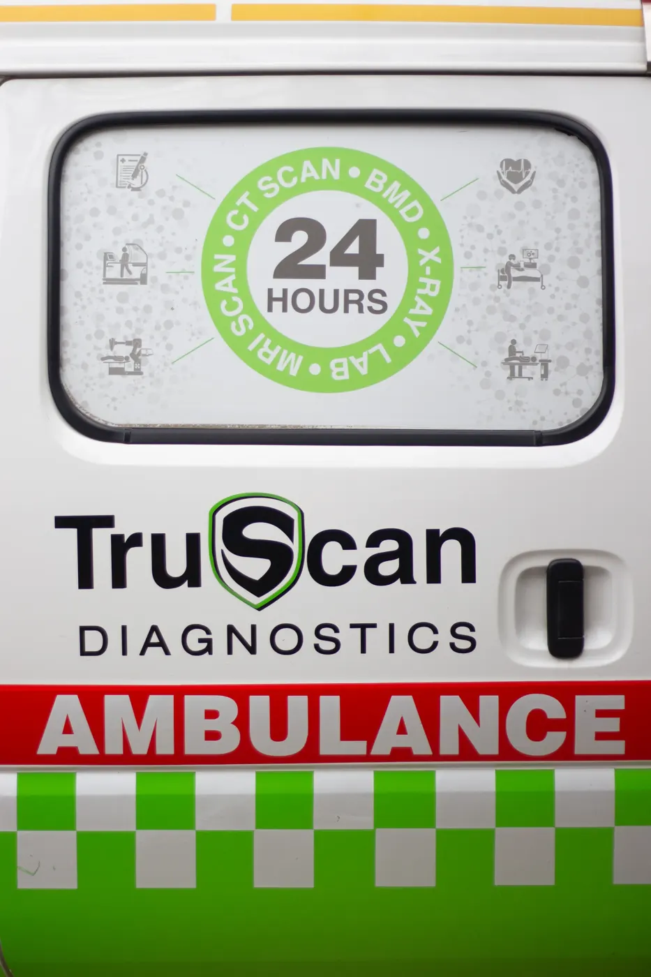 TruScan ambulance side branding with 24 hours emergency marking