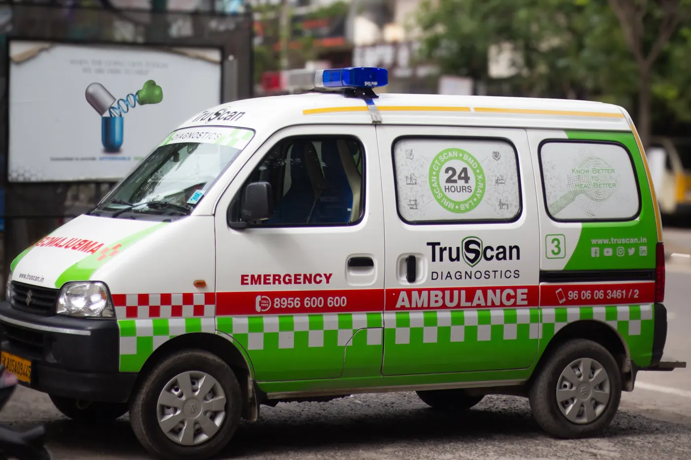 TruScan Diagnostics ambulance side view in Bangalore